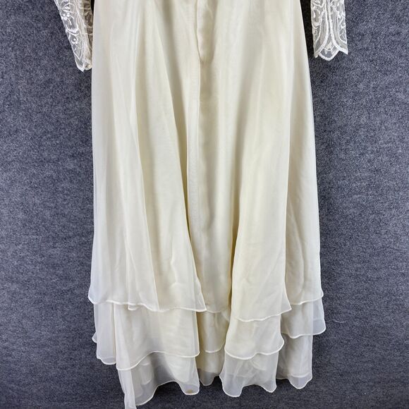 Vintage Dress Women 10 Beige Maxi Long Zipper Long Sleeve Ruffle Crew Neck - Picture 8 of 12